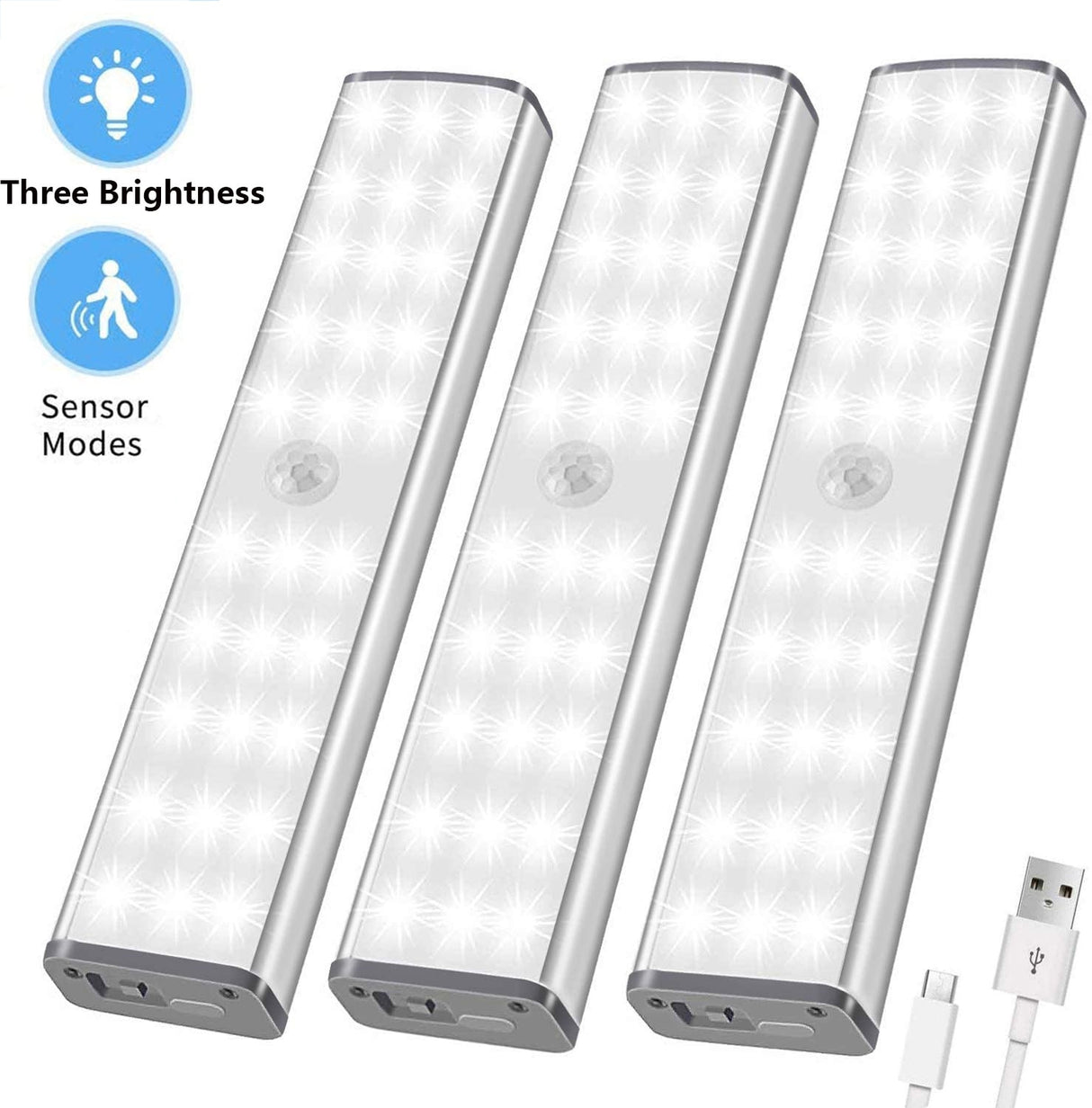 PIR Motion Sensor LED Light USB Wireless LED Kitchen/Wall Lamp 3 Mode Brightness Level 30 LED Closet/Wardrobe/Under Cabinet Light