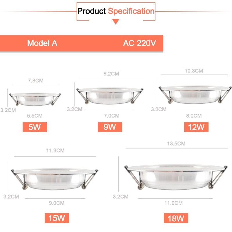 led downlight gold Silver White Ultra Thin Aluminum 3W 5W 9W 12W 15W 18W downlight AC220V 240V Round Recessed LED Spot Lighting