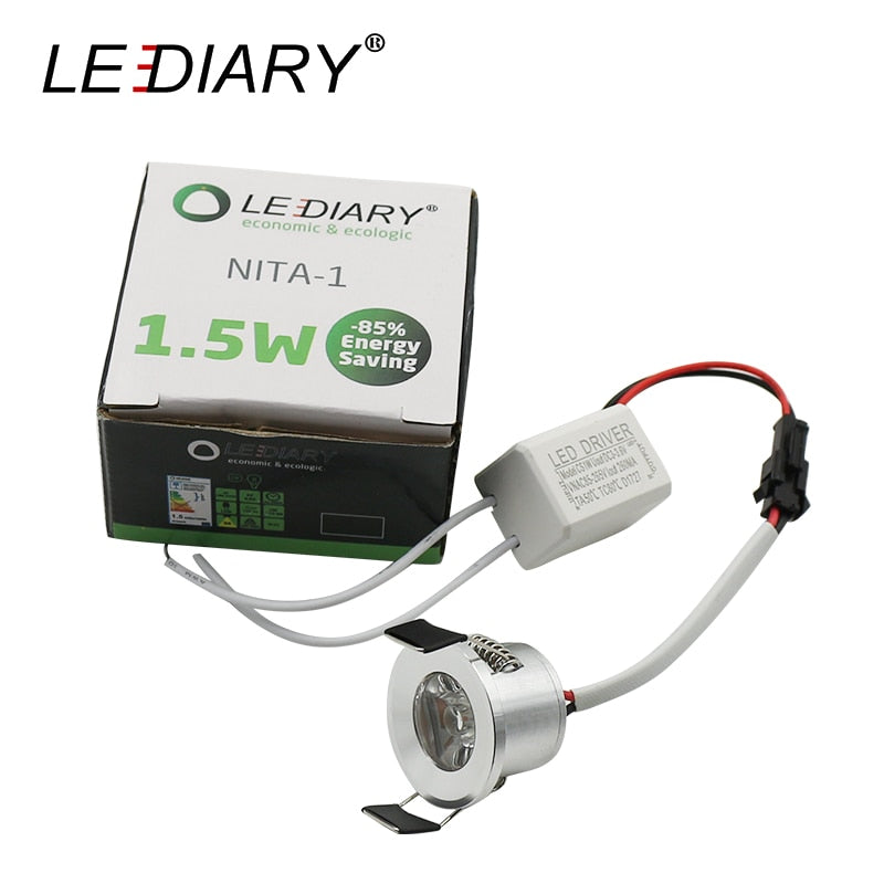 LEDIARY Silvery/Black/White/Golden Mini LED Downlights 1.5W 27mm 100V-240V Jewelry Display Ceiling Recessed Cabinet Spot Lamp