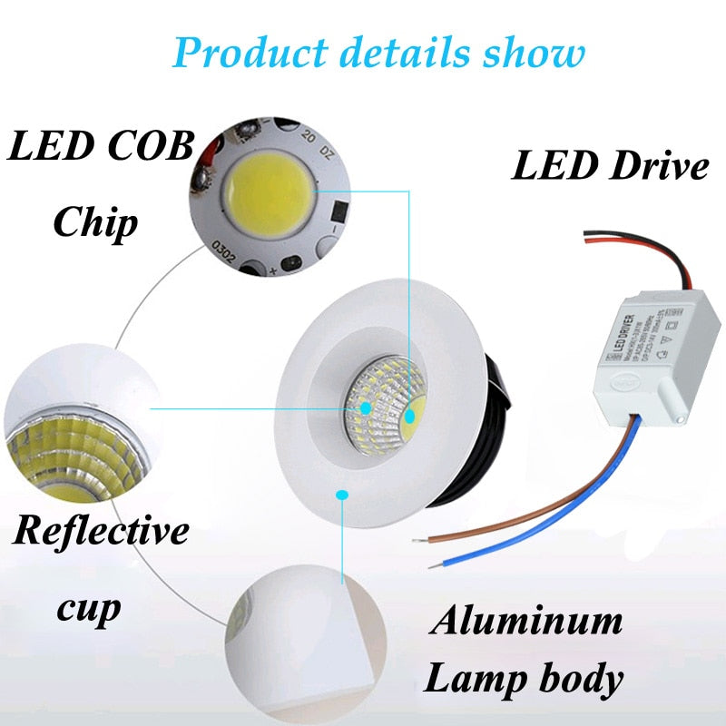 Dimmable LED Downlight COB Ceiling Spot Lighting 3w Led Bulb Bedroom Kitchen Indoor ceiling recessed Lights AC110V 220V