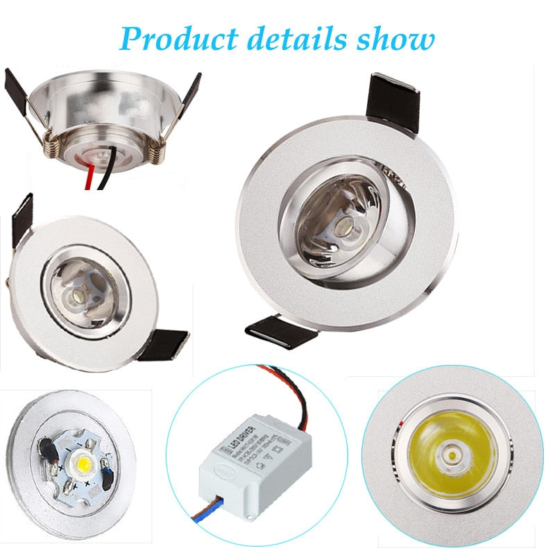 Dimmable 3W 1W Mini High Power LED Recessed Ceiling Down Light Lamps LED Downlights for Living Room Cabinet Bedroom AC110V 220V