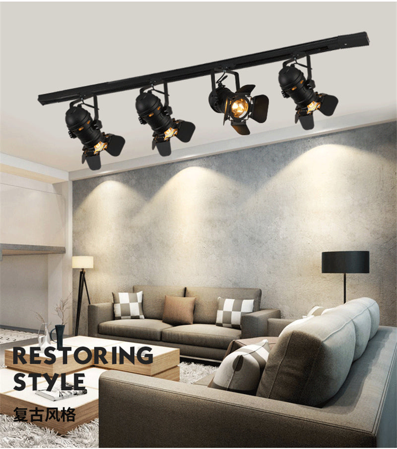 Nordic LED Wall Lights American Retro Country Loft Track Lamps Industrial Vintage Iron Bar Cafe Lighting Searchlight Fixtures