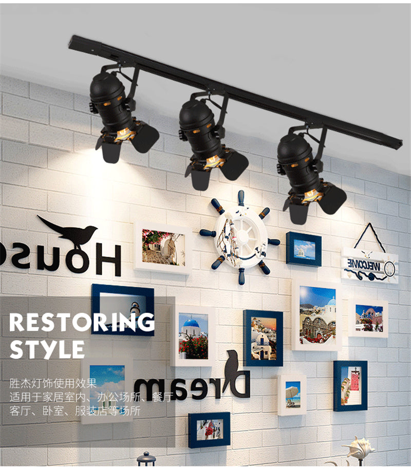 Nordic LED Wall Lights American Retro Country Loft Track Lamps Industrial Vintage Iron Bar Cafe Lighting Searchlight Fixtures