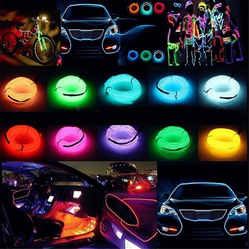 Flexible Neon Light 1m/3m/5M 3V Glow EL Wire Rope tape Cable Strip LED Neon Lights Shoes Clothing Car waterproof led strip
