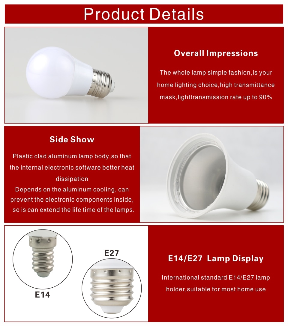LED Bulb E27 E14 20W 18W 15W 12W 9W 6W 3W 4pcs/lot Lampada LED Light AC 220V Bombilla Spotlight Lighting Cold/Warm White Lamp