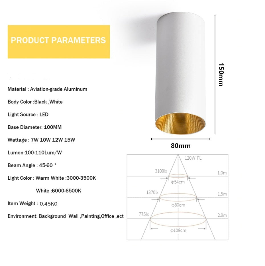 High Brightness Cree LED COB Ceiling Spot Lamp 10W 12W 15W Long Surface Mount Downlight for Indoor Lighting Kitchen Bedroom