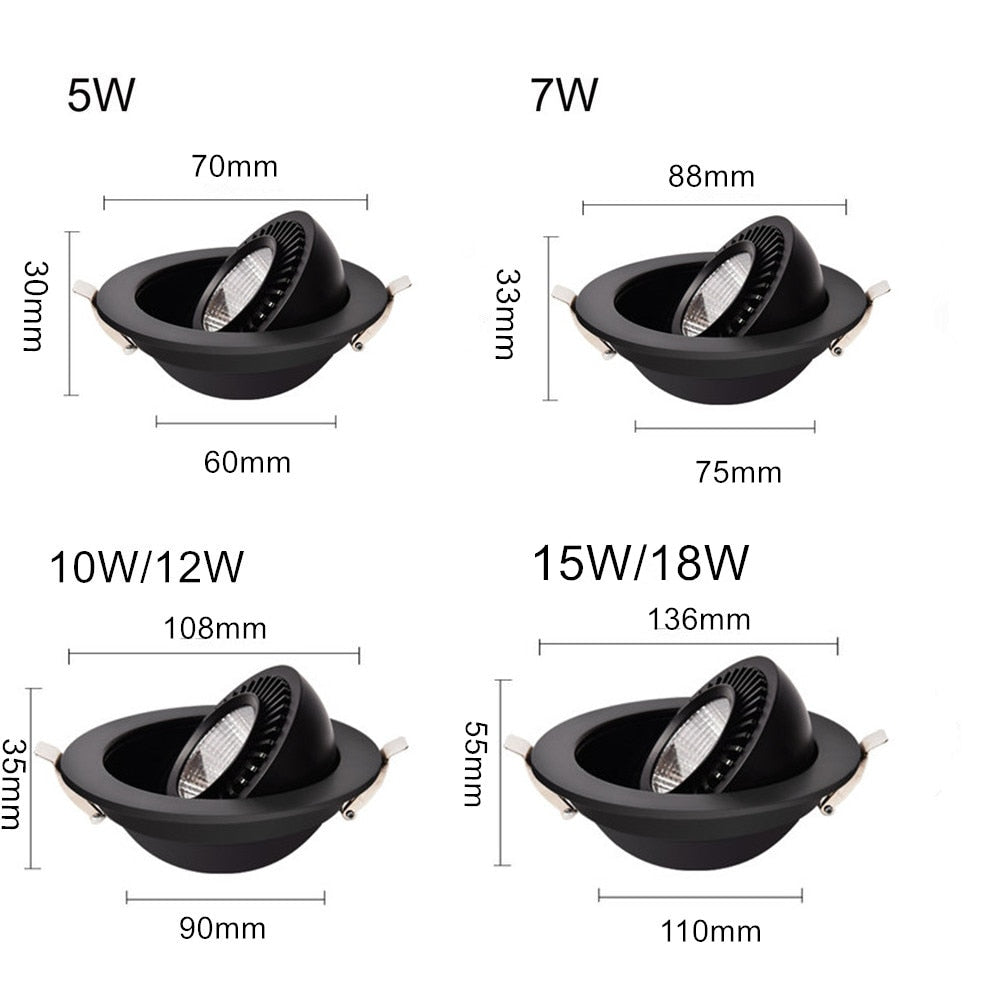 DBF Angle Adjustable LED COB Recessed Downlight Black/White Housing 5W 7W 12W 15W 18W LED Ceiling Spot Light for Pic Background