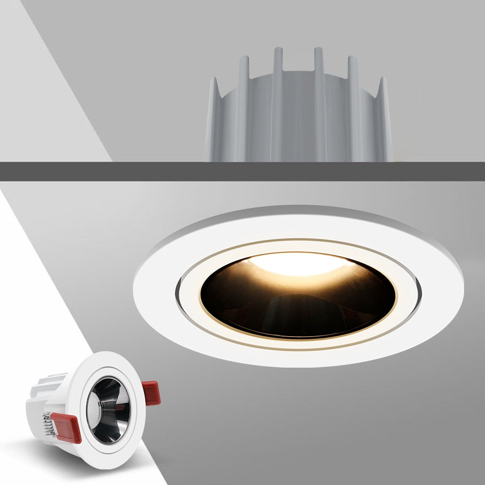 New High CRI≥90 Anti-Glare LED COB Recessed Downlight 7W 12W Angle Adjustable Ceiling Spot Lights Kitchen Living Room