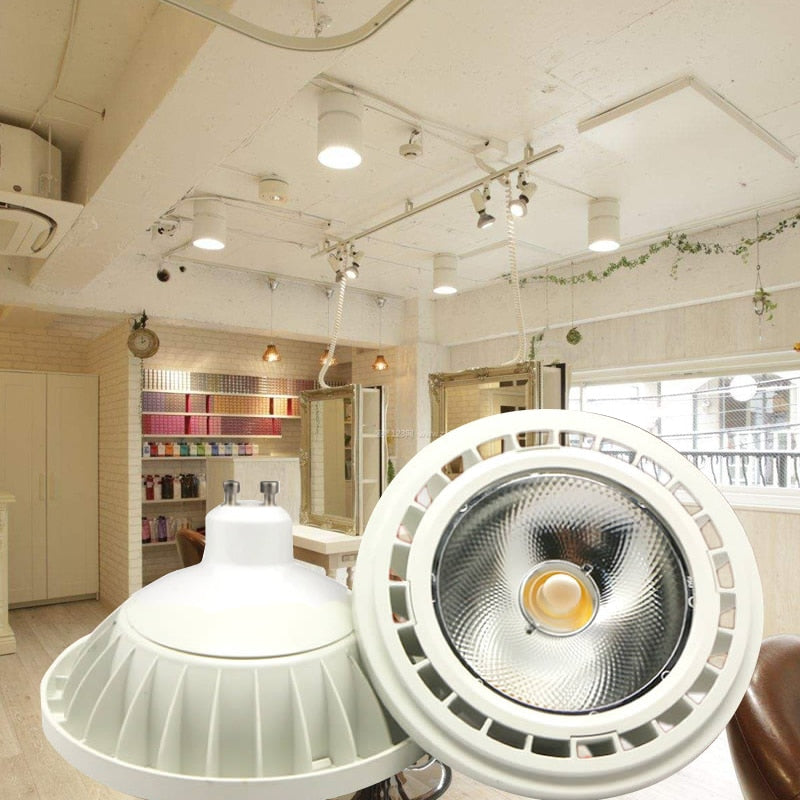 High Quality Super Bright AR111 15W COB LED Downlight AC DC 12V QR111 G53 GU10 LED Bulb light Dimmable led lamp lighting
