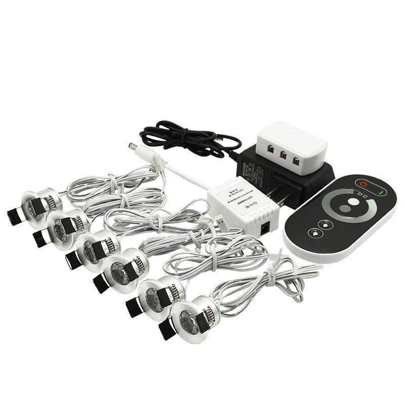 LED Mini Ceiling Downlights Set Dimmable Lights 1.5W 27mm Cut Hole Recessed Silvery Remote Control Cabinet Lamp 85-265V