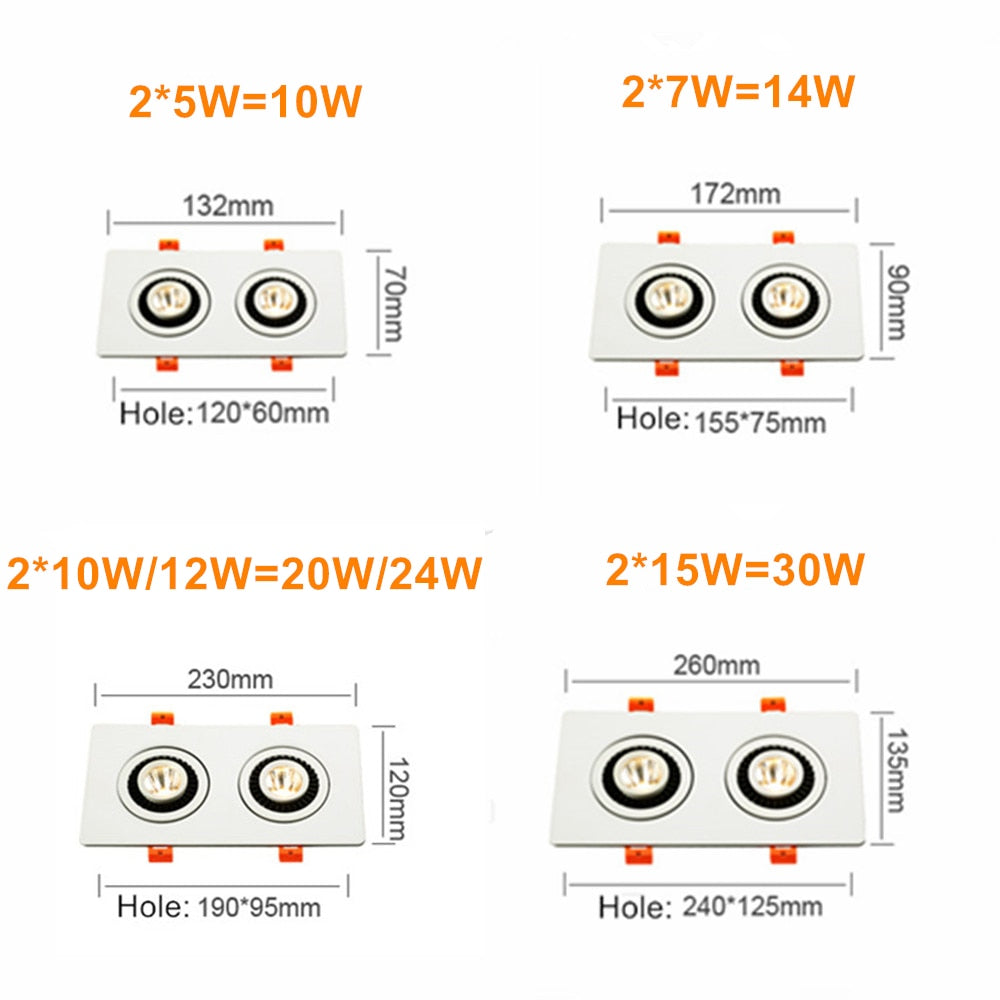 DBF 360 Angle Adjust LED Recessed Downlight 10W 14W 20W 24W LED Ceiling Spot Light 3000K/4000K/6000K Black/White Housing Light