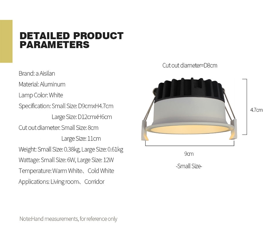 Aisilan LED Downlight Narrow Border soften light home lighting Embedded high lumen Ceiling Lamp high brightness spot light