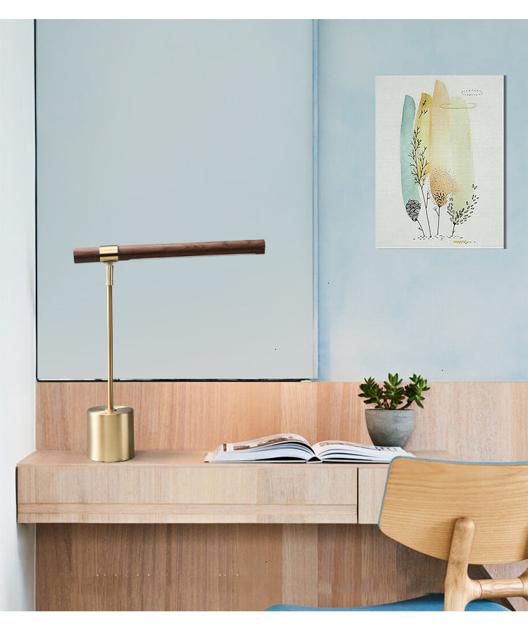 Modern LED Wood Grain Table Lamp Creative Nordic Bedroom Study Computer Table Bedside Copper Lamp Luxury Model Room Home Decoration