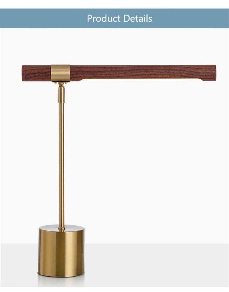 Modern LED Wood Grain Table Lamp Creative Nordic Bedroom Study Computer Table Bedside Copper Lamp Luxury Model Room Home Decoration