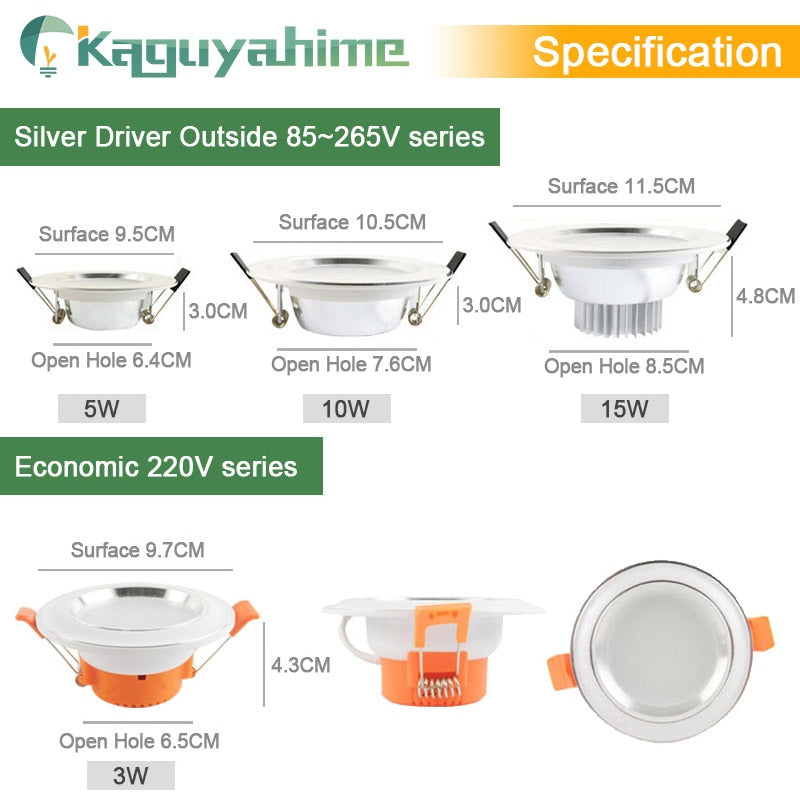 Kaguyahime 220V 110V Aluminum LED Downlights 3W 5W 10W 15W Led Lamp Living Room High Bright LED Spot Down Light Indoor Lighting