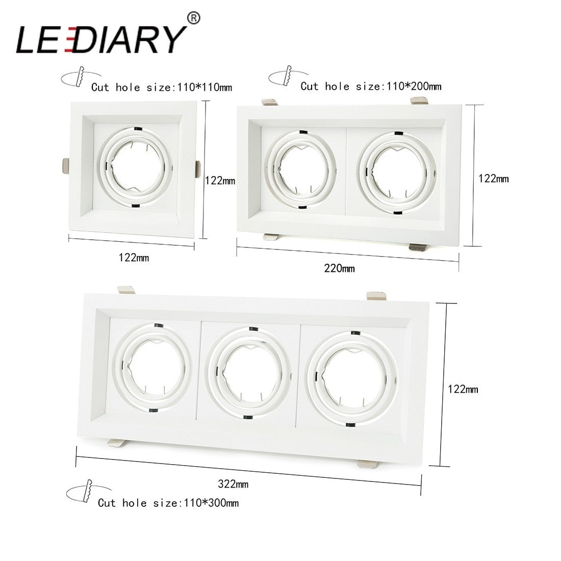Grille Light Three LED Downlight Frame Fixtures MR16 Fitting 12-260V Recessed GU10 Bulb Replaceable Downlights