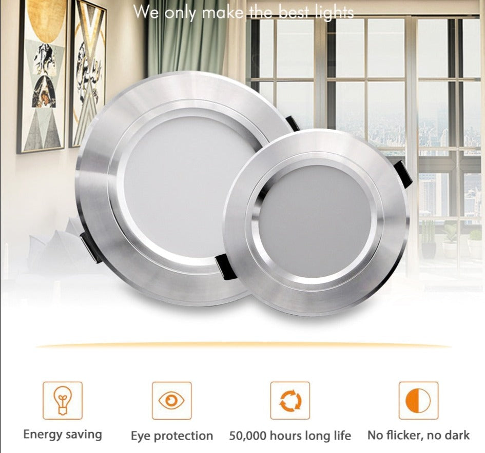 LED Downlight AC 220V 230V 240V Silver Body Ceiling light 5W 9W 12W 15W 18W Led spotlight for living room