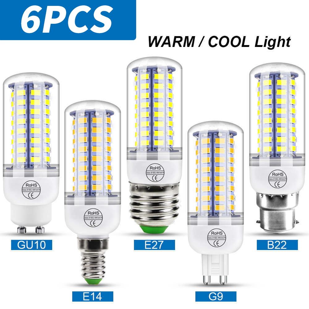6PCS 220V E27 Led Lamp G9 Led Candle Light Bulb E14 Corn Lamp GU10 Led 3W 5W 7W 9W 12W 15W Bombil's B22 Chandelier Lighting 240V
