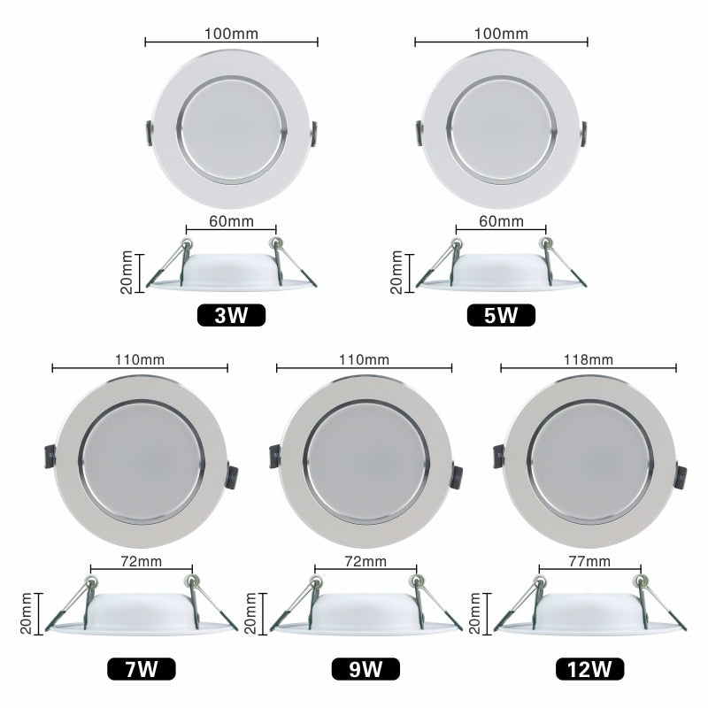 LED Downlight 3W 5W 7W 9W 12W Round Recessed Lamp 220V 230V 240V Led Bulb Bedroom Kitchen Indoor LED Spot Lighting
