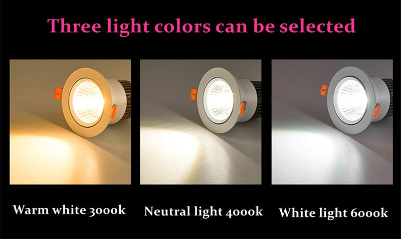 Round 4 types Dimmable Recessed LED Downlights 5w 7w 9w 12w 15w 18w COB LED Ceiling Lamp Spot Lights AC110-220V LED Lamp