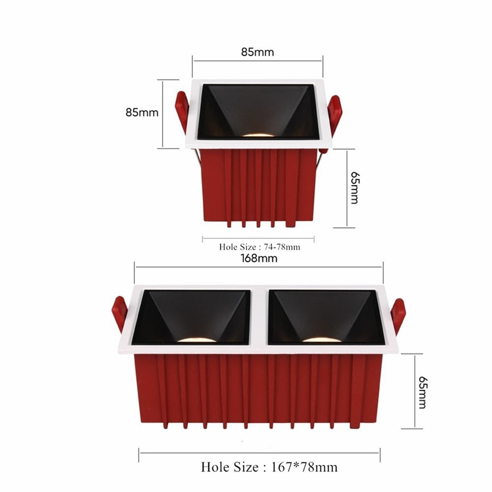 DBF Square Frameless NO Dazzling COB Recessed Downlight 7W 12W 14W 24W LED Ceiling Spot Light for Bedroom Living room Kitchen