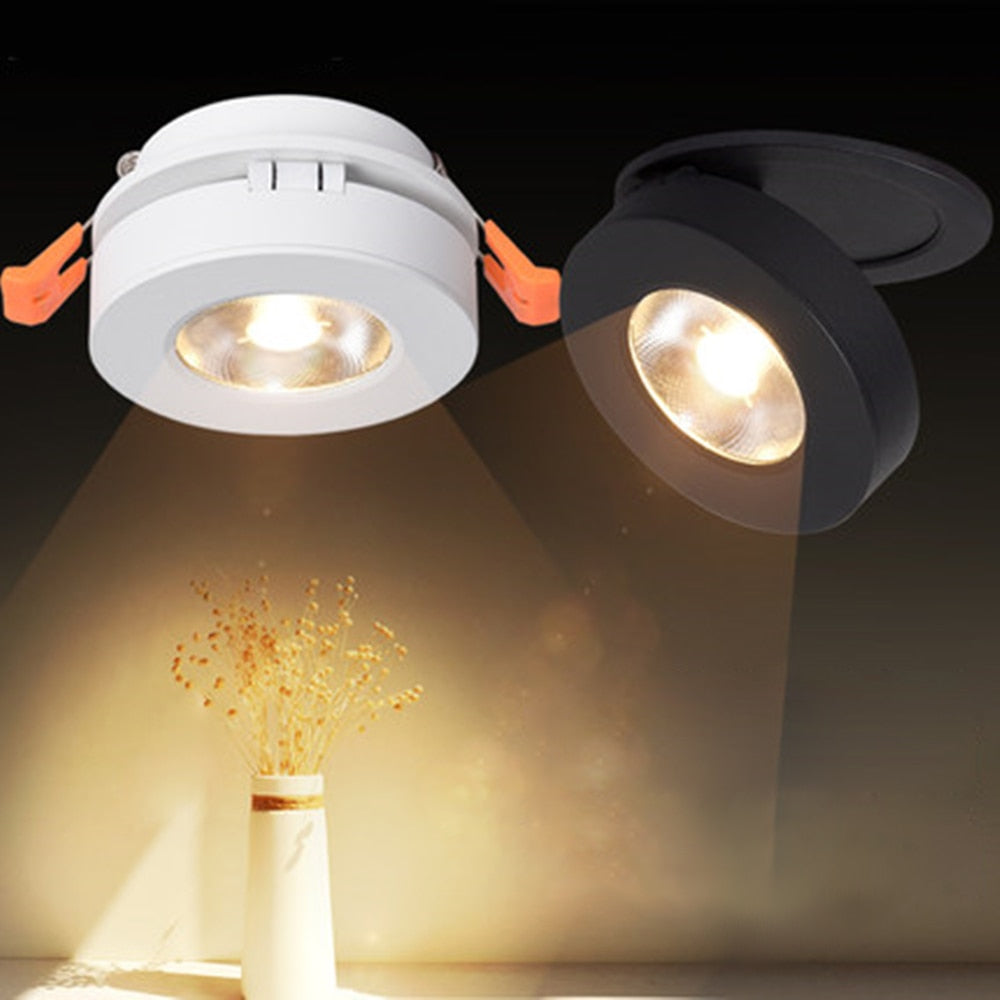 DBF Ultra-thin Round Foldable LED Ceiling Recessed Downlight 3W 5W 7W 10W 360 Angle Adjust 3000K/4000K/6000K Ceiling Spot Light