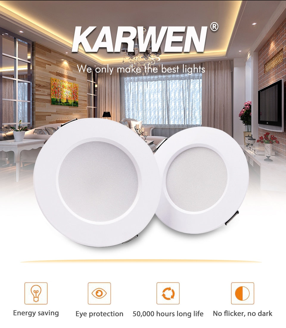 KARWEN LED Downlight White Ceiling 5W 7W 9W 12W 15W AC 220V 230V 240V led downlight Cold Warm white led light for Bedroom