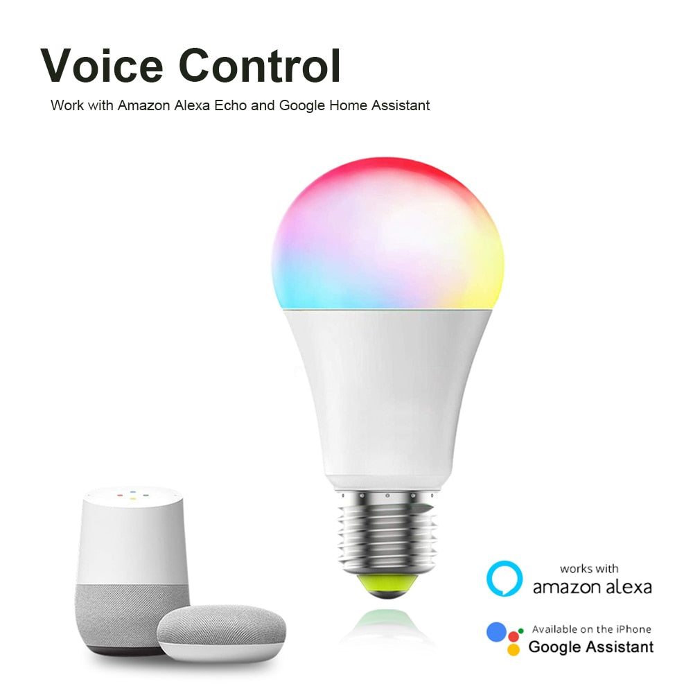 Tuya 12W 15W Wi-Fi Smart Light Bulb, E27 RGB LED Lamp Dimmable with Smart Life APP, Voice Control for Google Home, Alexa