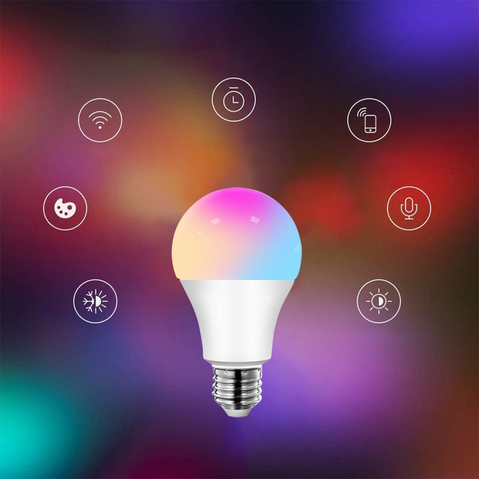 Tuya 12W 15W Wi-Fi Smart Light Bulb, E27 RGB LED Lamp Dimmable with Smart Life APP, Voice Control for Google Home, Alexa