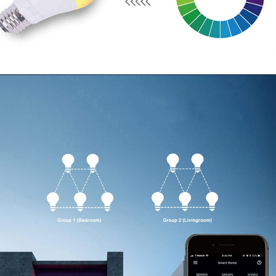 Tuya 12W 15W Wi-Fi Smart Light Bulb, E27 RGB LED Lamp Dimmable with Smart Life APP, Voice Control for Google Home, Alexa