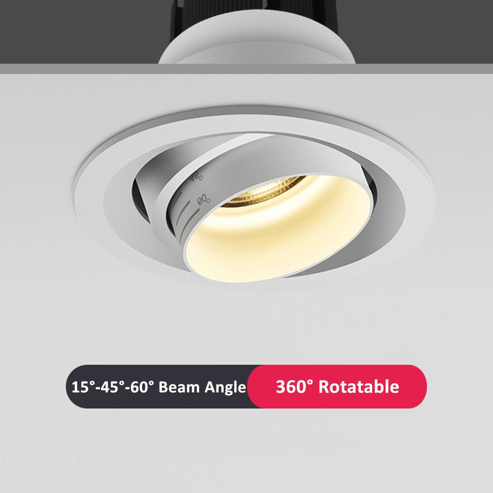 DBF Beam Angle Adjustable 15/45/60 Degrees Recessed LED Downlight 5W 10W 15W Dimmable LED Ceiling Spot Light AC90-265V 3000K
