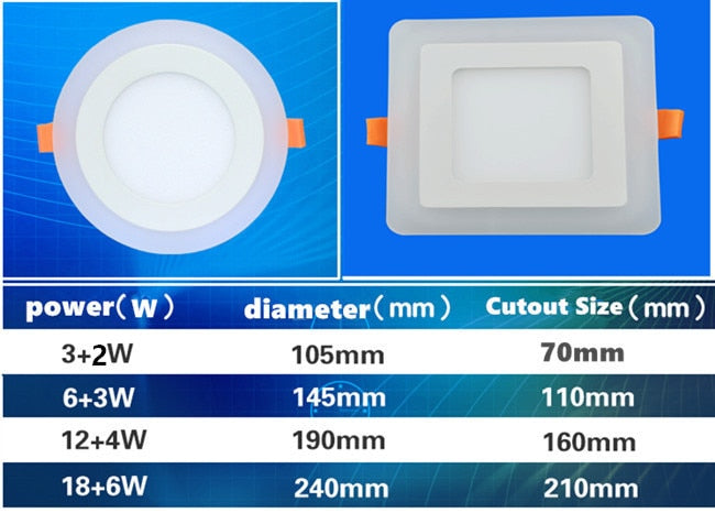 LED Panel light 6W 9W 16W 24W 3Model Red green Bule LED Panel Light Double Color LED Ceiling Recessed Down Lamp for Indoor Lights