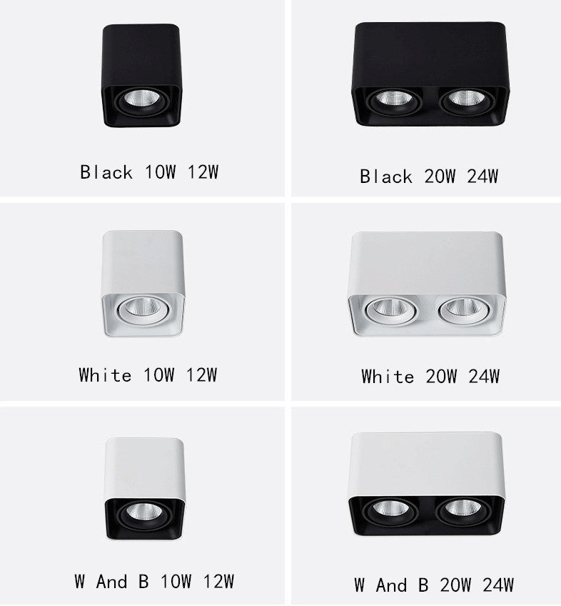 Dimmable LED Wall Mounted Downlight 10W 12W 20W COB Spot light Ceiling Lamp Surface Mounted Square Downlight