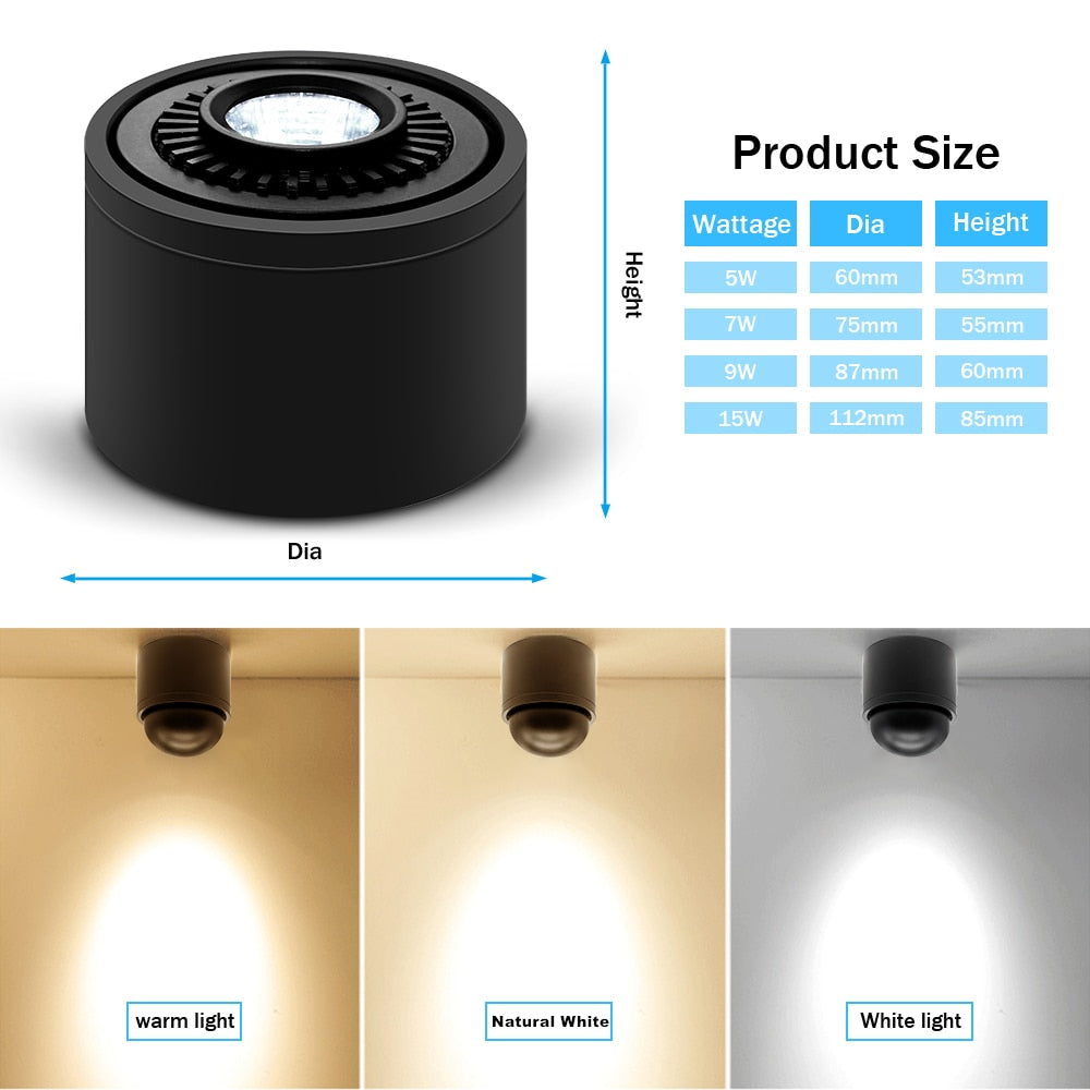 DBF 360 Degrees Rotatable Dimmable Surface Downlight 5W 7W 9W 15W Ceiling Spot Lights for Home Living room Background Wall