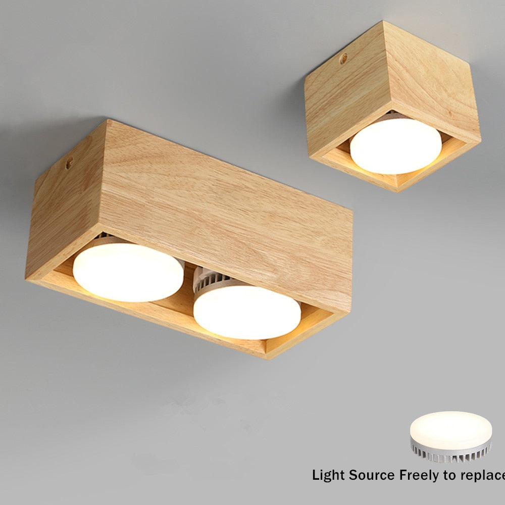 Nordic Wood Square LED Surface Mount Downlight + Replaceable LED Lamp 14W 18W 24W LED Spot Light for Living room Bedroom