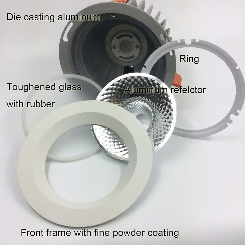 Power LED Waterproof Recessed 40W 55W Downlight Fixture 50 Beam Angle LED IP54 Lamp Security Fixed Plate