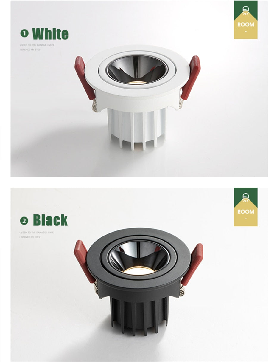 New Anti-glare LED Recessed Downlight Dimmable 7W 12W LED Ceiling Spot Light 3000K/4000K/6000K Angle Adjust Spot Lamp