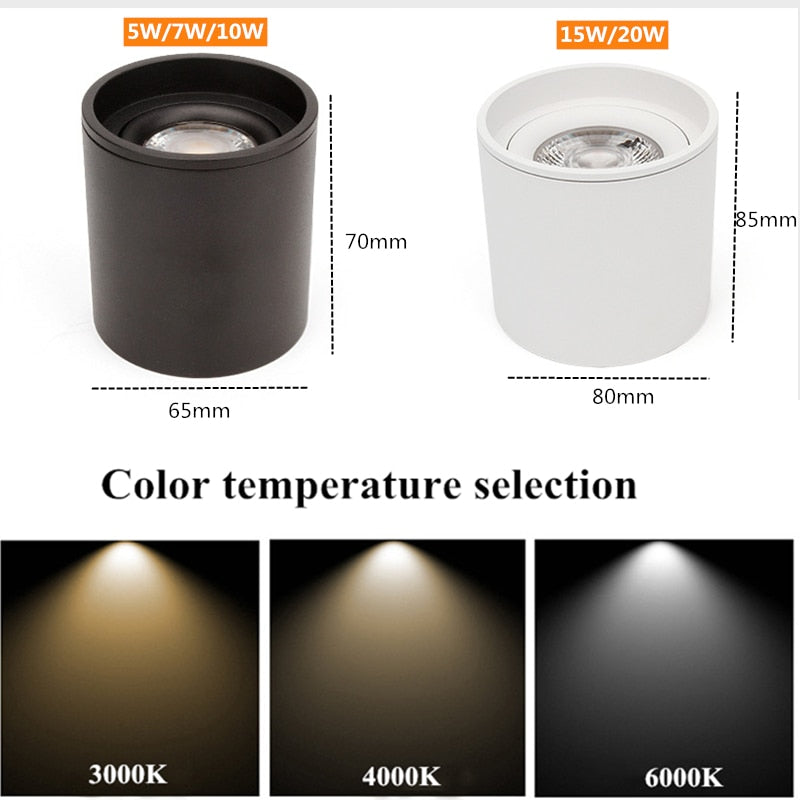 Dimmable LED spotlight 5W 7W 10W 15W 20W 110v/220v downlight angle adjustable ceiling type living room bedroom household spotlight