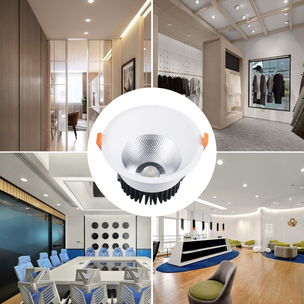 White Ceiling LED Recessed Downlight 7W 12W 18W Dimmable Spot Down Light Aluminum AC Kitchen Lamp COB Foyer Lighting Round Lamp