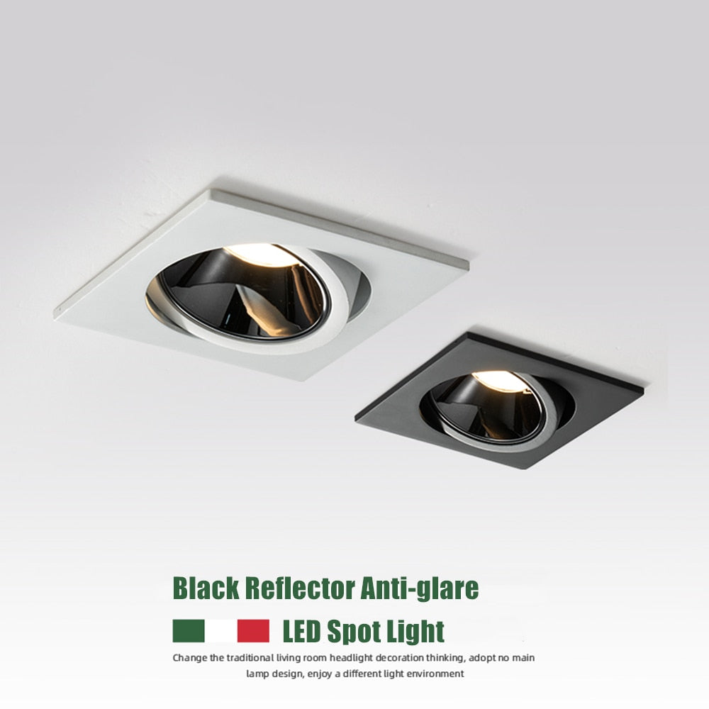 New Anti-glare LED Recessed Downlight Dimmable 7W 12W Ceiling Spot Light AC 110V/220V Angle Adjust Square Spot Lights