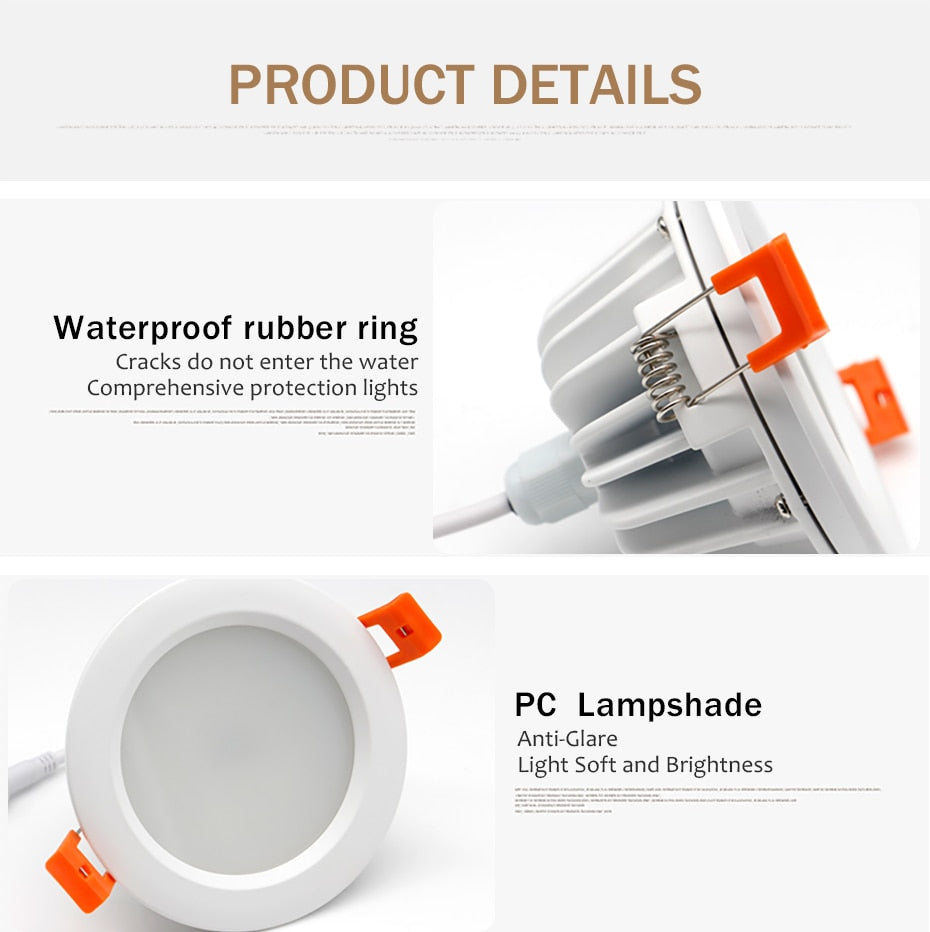 Recessed Led Downlight IP65 Ceiling Lamp Spot Led Waterproof Bathroom Lighting Fixtures Indoor Living Room Bedroom Kitchen Store