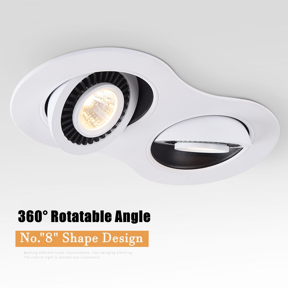 DBF 360 Degree Rotatable LED Ceiling Spot Light Embedded Angle Adjustable Downlight 20W 24W Number 8 Design Downlight AC85-265V