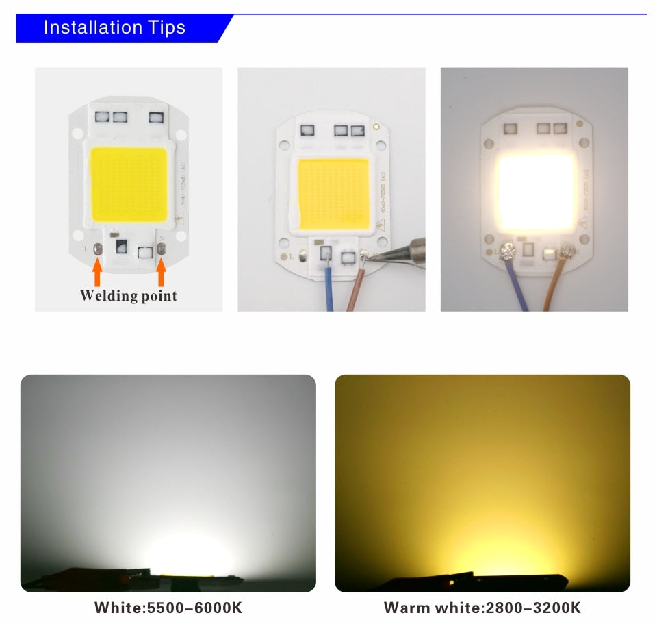 LED COB Chip Lamp 10W 20W 30W 50W 220V Smart IC No Need Driver LED Bulb 3W 5W 7W 9W for Flood Light Spotlight Diy Lighting