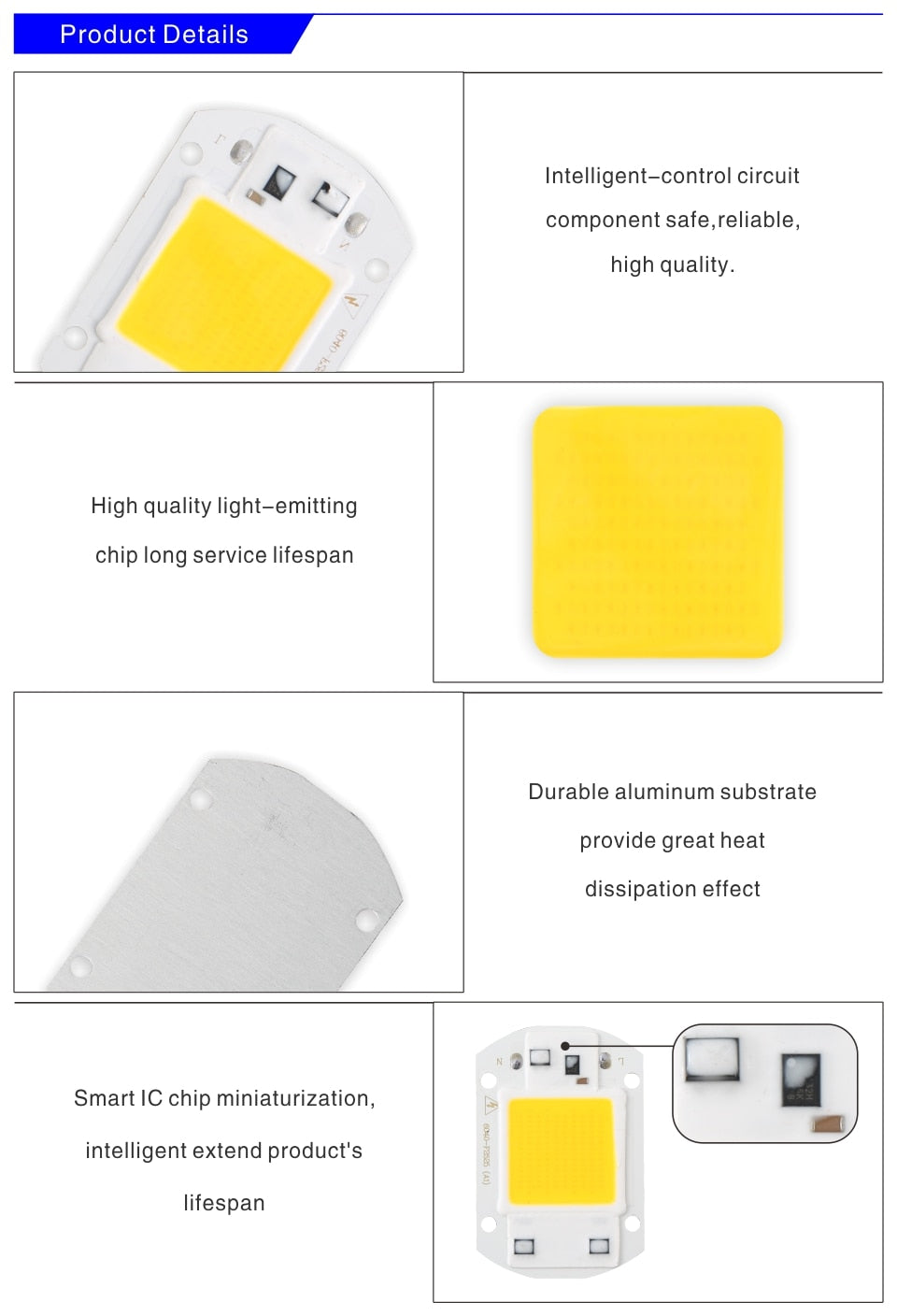 LED COB Chip Lamp 10W 20W 30W 50W 220V Smart IC No Need Driver LED Bulb 3W 5W 7W 9W for Flood Light Spotlight Diy Lighting