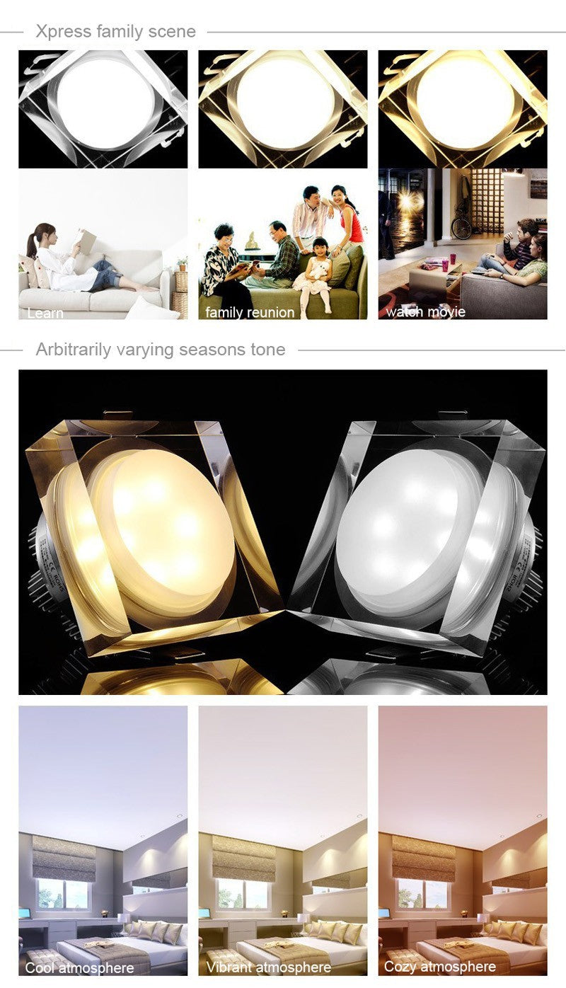 DBF Crystal Embedded in Downlight Square/Round 1W 3W 5W 7W LED Ceiling Recessed Spot Light for Home Decoration Kitchen Lighting