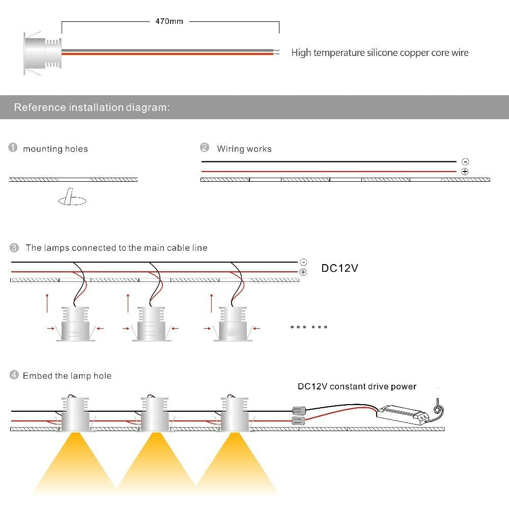 LED Mini Spotlight 15mm Cutout Recessed Lighting DC3V/12V IP65 Home Kitchen Ceiling Light 30D/120D Beam Angle