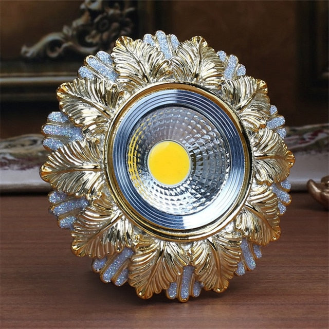 American Luxury Resin Gold Carved Pattern Led Downlight 3W 5W 110V 220V Indoor Ceilings Embedded Spotlight Hallway Kitchen Lamp