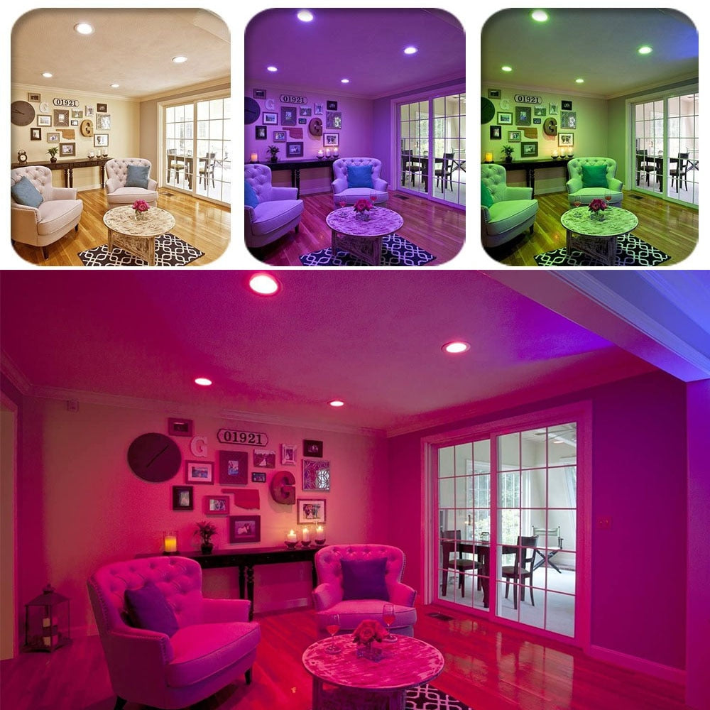 Round LED Panel Light Recessed Kitchen Bathroom Ceiling Lamp AC85-265V 3W 5W 10W LED Downlight With RGB 24Key remote control