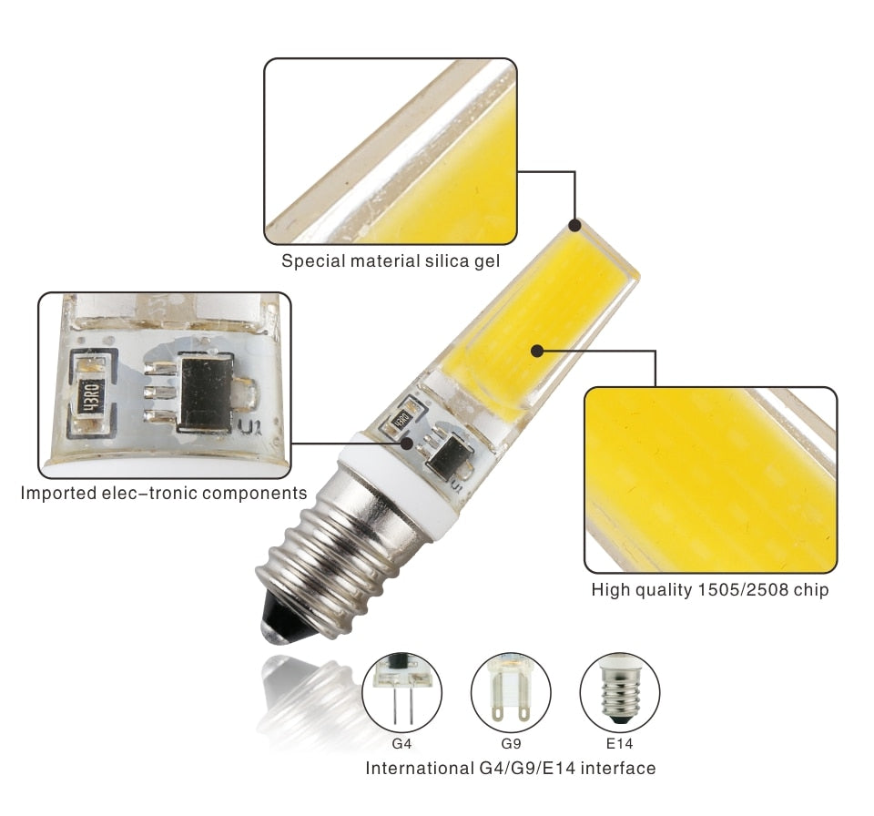 LED G4 G9 E14 3W 6W 4pcs/lot Light Bulb AC/DC 12V 220V LED Lamp COB Spotlight Chandelier Replace Halogen Lamps Cold/Warm white