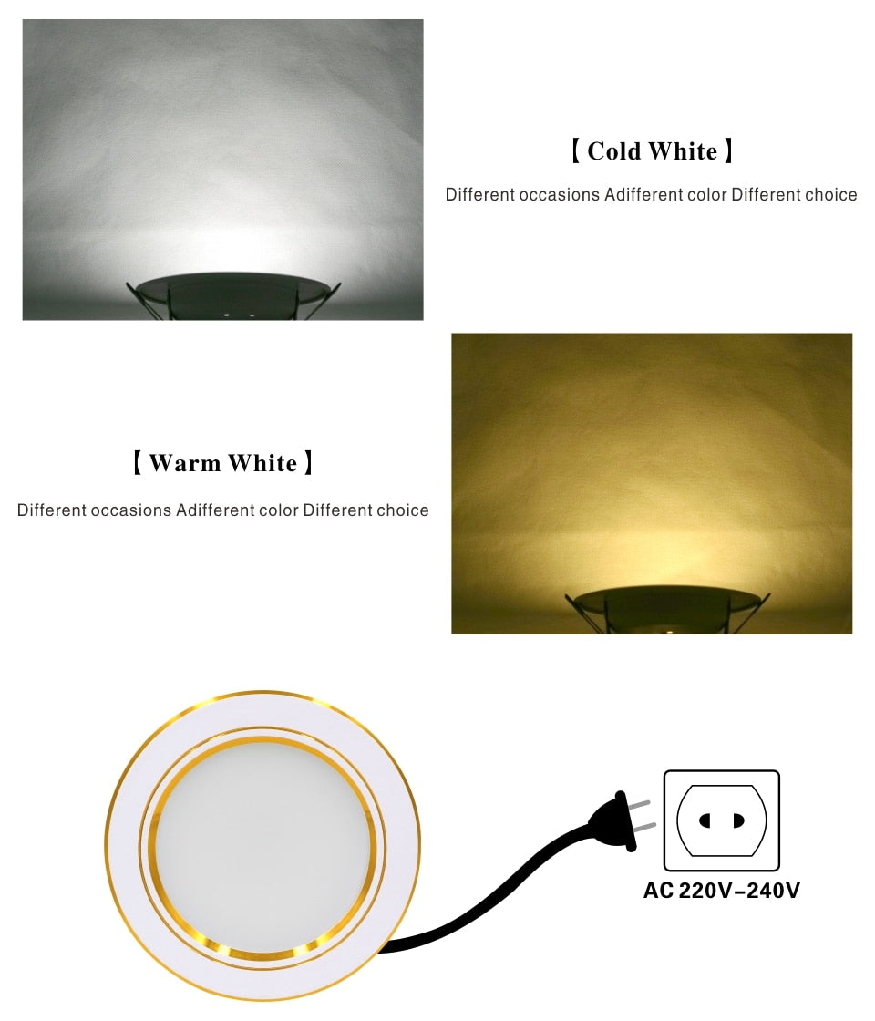 Ultra Bright Round LED Downlight 5W 7W 9W 12W 15W 18W Gold Ultra Thin Aluminum AC220V LED Down Light Ceiling Recessed Spot Light